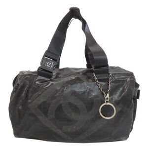 CHANEL Black Coated Canvas Boston Bag
